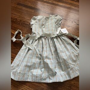 Girls Sage Plaid Ruffled Waist Dress